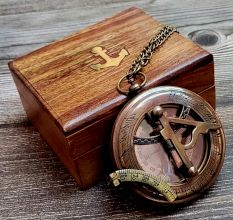 Vintage Style Brass Compass with Wooden Display Box
